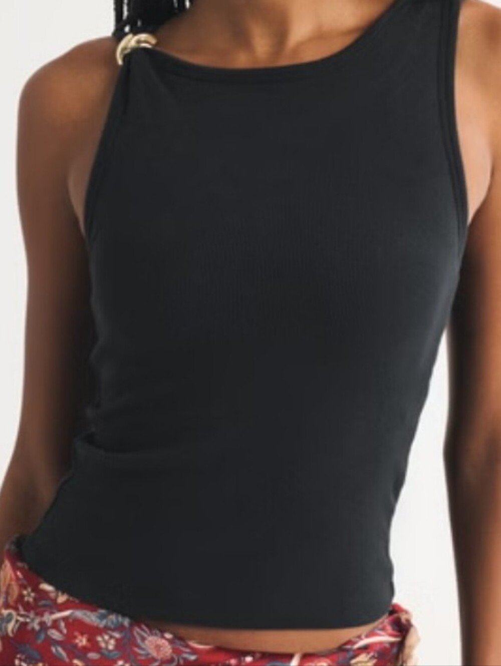 H&M Black Ribbed Tank with Shoulder Ring Detail